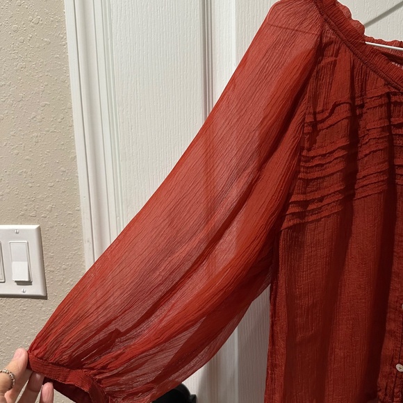 Anthropologie Kimchi Blue Red Rust Semisheer Gauze Top - Picture 4 of 9